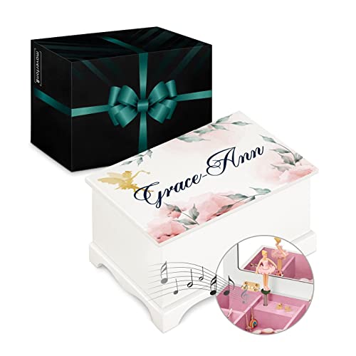 Maverton personalisierte Musikschmuckdose mit Aufzieh-Spieluhr - Schmuckkästchen Ballerina Spieldose - Schmuckkiste - Musikspieldose für Mädchen zur Geburt - zu Weihnachten - Fee Cover