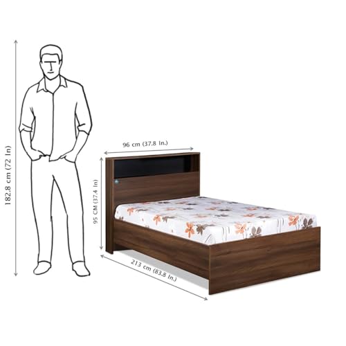 Image of DELITE KOM | 1 Year Warranty | Single Bed, Urban Engineered Wood Bed Without Box Storage & with Headboard Shelf Storage, Wooden Bed (83x37 Inches) | Installation Included | Color - Acacia Dark