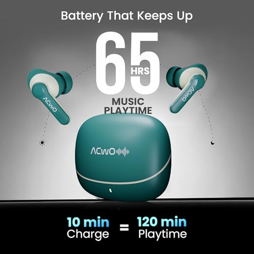 Image of ACwO Dwots 313 Wireless in Ear Earbuds | 65Hrs Playtime | 50Ms Low Latency | 3 Preset EQ Modes | IPX5 Water Resistant | Hyper Boost Charging - 10Mins Charge = 120Mins Playtime (Cool Green)