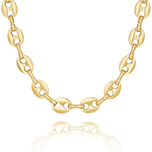 KissYan Gold Necklace for Women, 14K Gold Plated Dainty Chain Choker Chunky Figaro Snake Mariner Cuban Link Chains, Adjustable Trendy Necklaces Handmade Jewelry