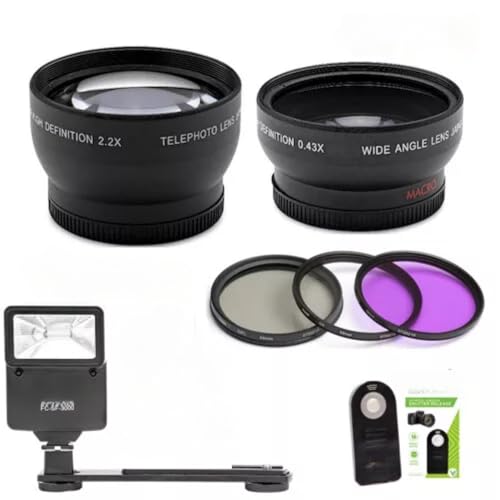 Camera Lens Kit for Canon EOS Rebel T3 T5 T6 T7, Wide Angle Lens, Telephoto Zoom Lens, Flash
