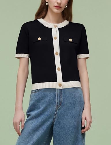 Bozanly Womens Short Sleeve Cardigan Summer Crew Neck Button Up Cropped Knitted Dressy Tops 20253