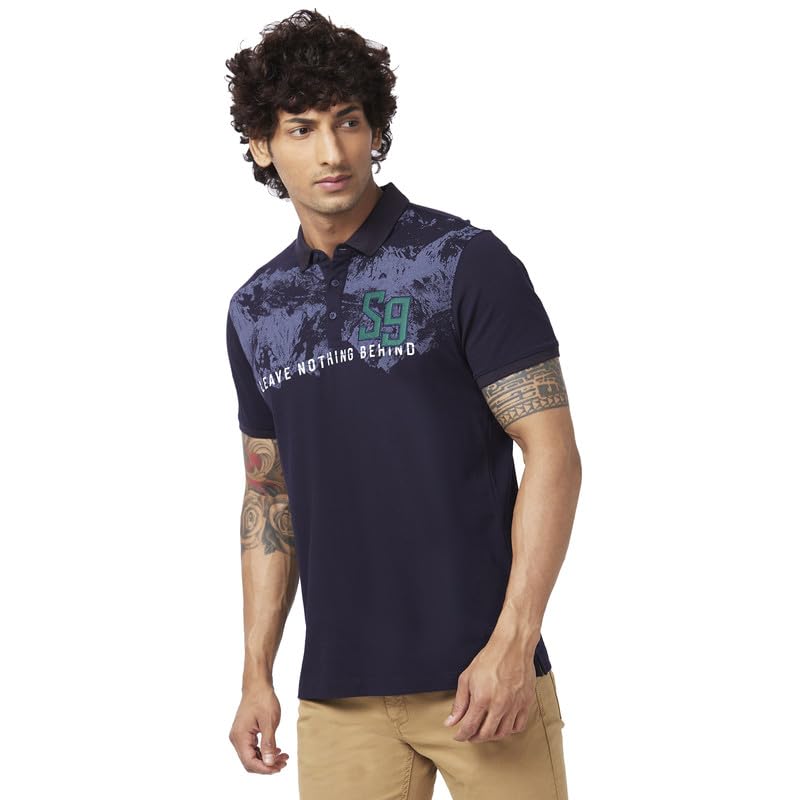Image of Spykar Men's Slim Fit Slim Collar Half Sleeve Printed Casual T-Shirt