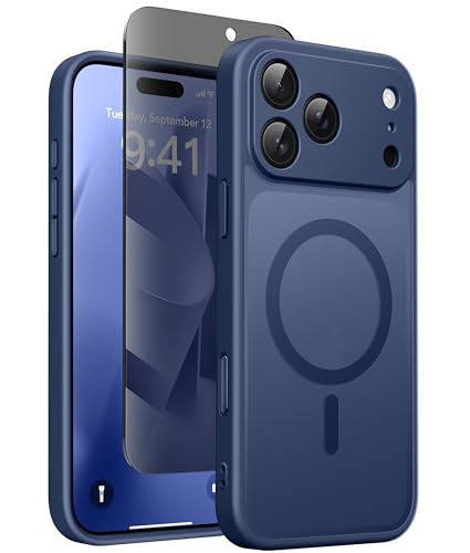 GolbinBox Magnetic for iPhone 17 Pro Max Case with Privacy Screen Protector Compatible with MagSafe [Full Camera Protection] Military Grade Matte Translucent iPhone 17 ProMax Phone Cover Deep Blue
