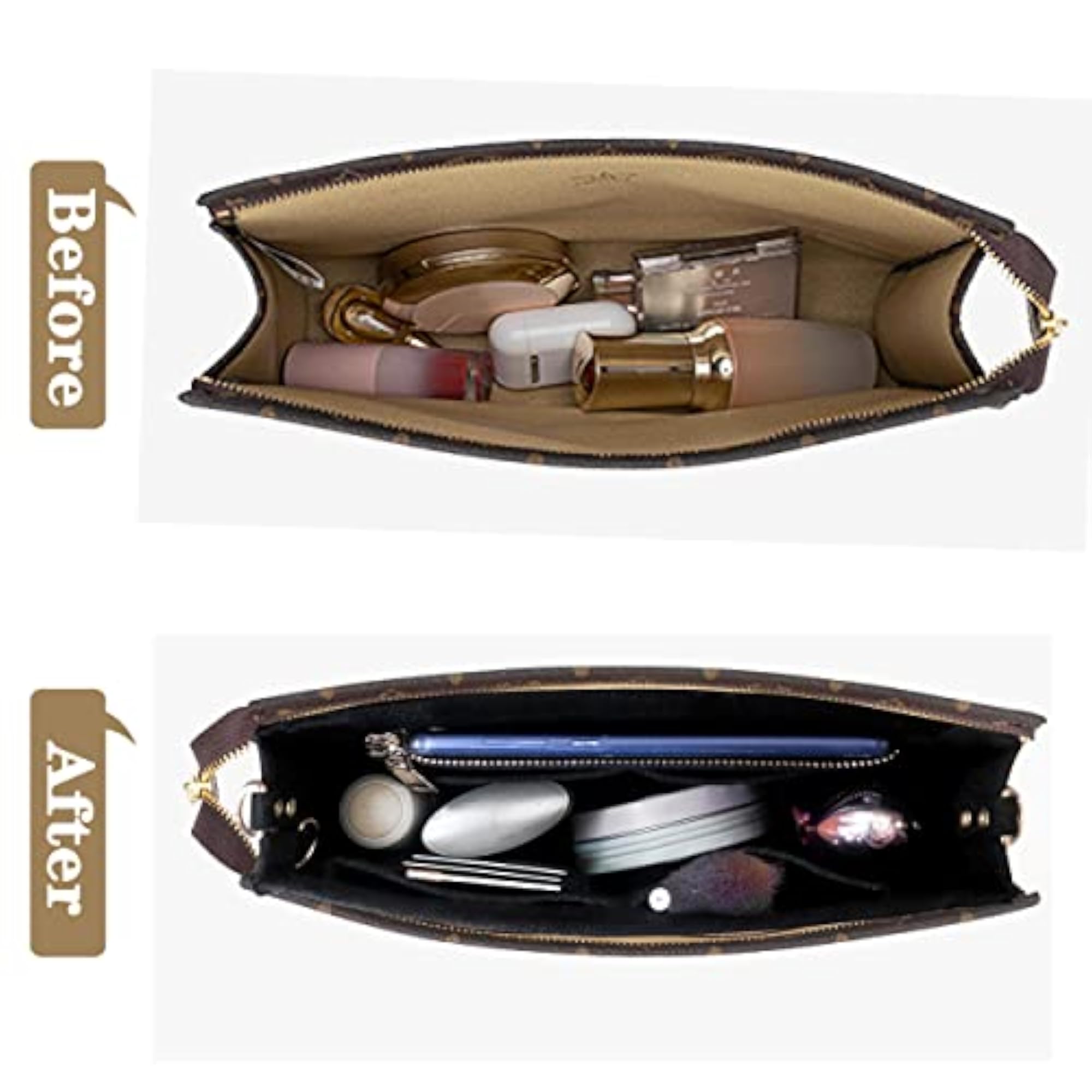 Felt Purse Insert Organizer with Zipper And Gold Buckles