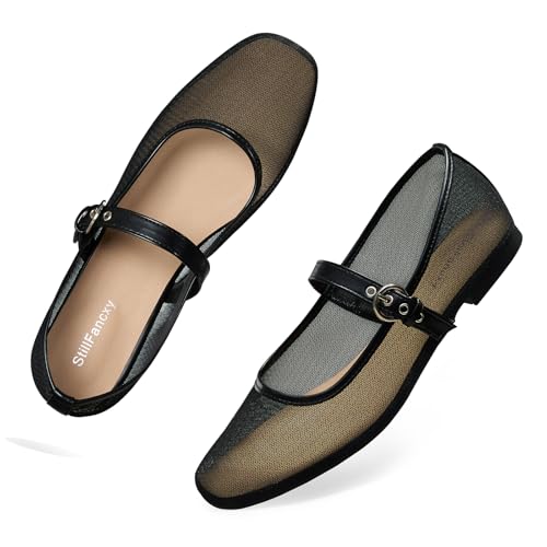 Image of Leopard Flats for Women Mesh Ballet Flats Mary Jane Animal Print Shoes Slip On Casual Breathable Ballerina Flats