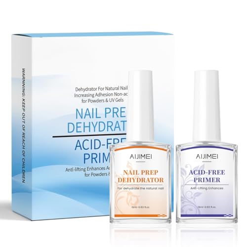 AIJIMEI Acid-Free Nail Primer & Nail Prep Dehydrator 18ml - Stop Lifting & Peeling on Slick/Oily Nails, Maximum Adhesion for Nail Glue & Fake Nails, Salon Results for Nail Techs & DIY Lovers