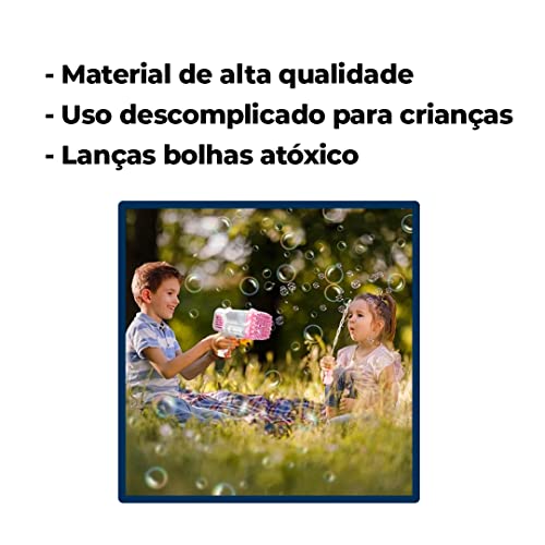 Lança Bolhas De Sabão Máquina Lançador Bazuka Infantil Atóxico Com Design Colorido A Pilhas Seguro E