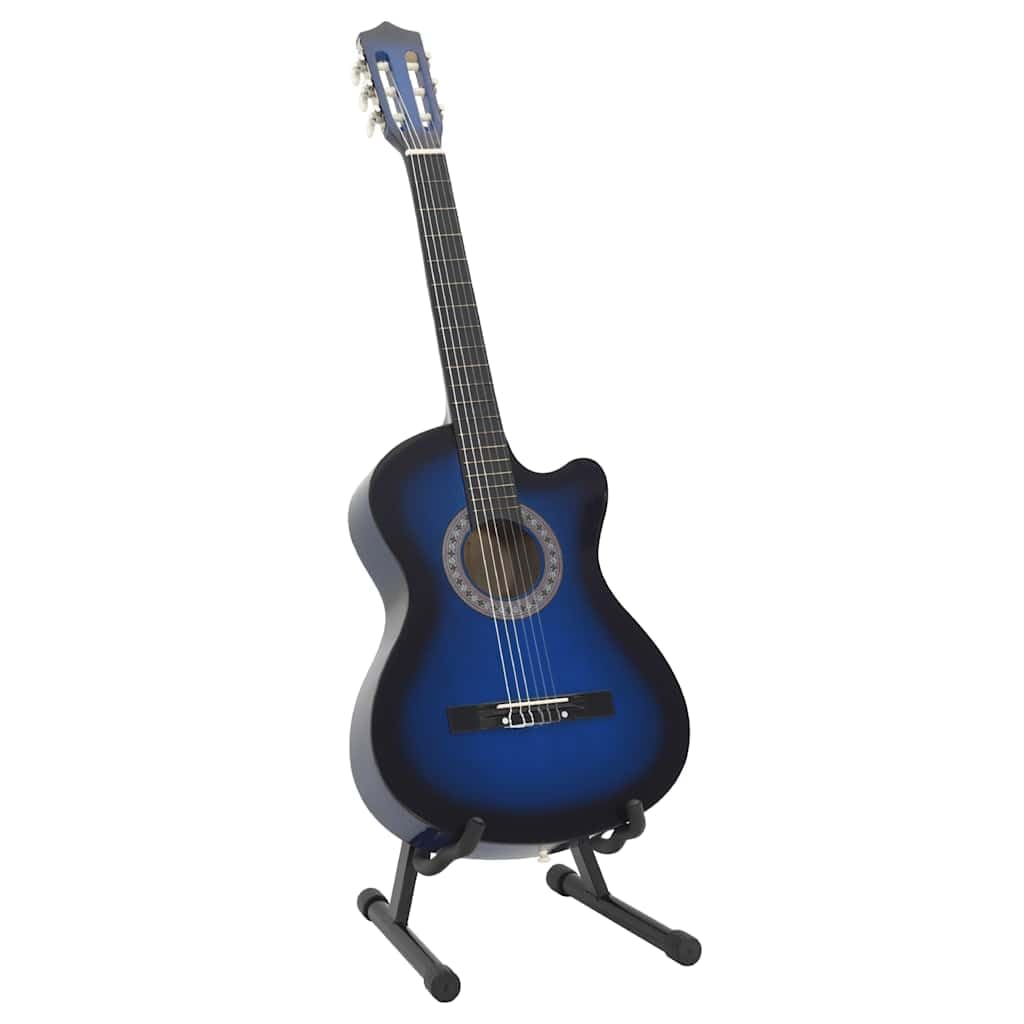 Westerngitarre 38 Zoll Set Blau, 12-tlg. Akustikgitarre mit Zubehör, Tasche, Stimmgerät & Ständer für Anfänger