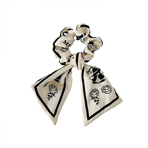 women's bow hair scrunchies vintage temperament hair tie hair rope (White)