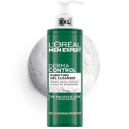 L'ORÉAL Paris Men Expert Derma Control Gel Limpiador Purificante con Ácido Salicílico y Niacinamida Para Pieles Grasas con Tendencia Acnéica XXL 400ml