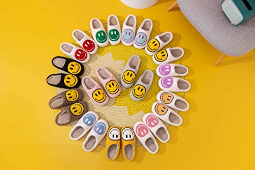 NEVEROLD Fun Happy Face Smile Emoticon Fluffy Sherpa Slip On House Slippers for Women and Men4