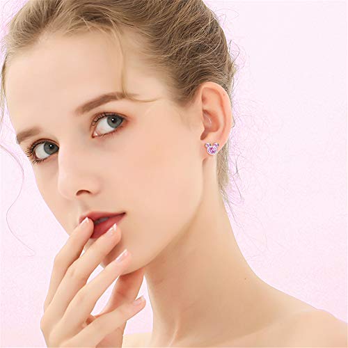 Puadun SG112-3 925 Silver Plated Hypoallergenic Mouse Shape Stud Earrings With Pink Cubic Zirconia Cute Stud Earring For Women Girls Valentine'S Day Gifts thumb #1