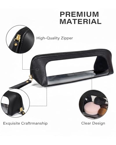 Image of LETGO Cute Clear Travel Makeup Brush Holder, Waterproof PU Leather Cosmetic Brush Pouch with Zipper,Portable Makeup Brush Organizer Case for Daily Use Travel (Chic Black)