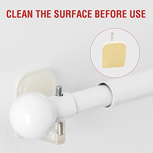 Jinchan French Door Curtain Rods White Magnetic Rod No Drill Adjustable Cafe Rod Metal Rod For Door Front Door Patio Hard Ware Multi-Use Four Adhesive Hooks Tool Free For Tier Curtain 26 To 48 Inch #TOP4