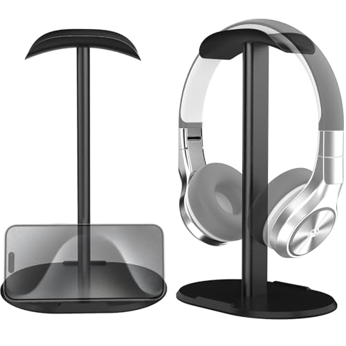 Wyngee Kopfhörerständer für den Schreibtisch Headset-Ständer mit Aluminium-Aufhänger Stützstange schwerem Fuß Headset-Halterung Ohrhörerständer für alle Kopfhörer (Schwarz)