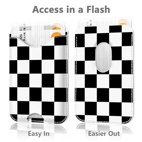 Image of Checkered Magnetic Wallets Compatible with Magsafe Wallet for iPhone 17 /16 /15 /14 /13 /12 Series Pro Max Plus Air, Phone Magnet Card Holder for Women Men Lether Mag Safe Black