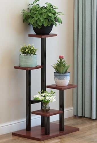 Demanca 家庭用ベランダ花棚 83cm リビング装飾植木鉢棚緑地式植木棚室内多層置物棚 (ブラック + ブラウン)