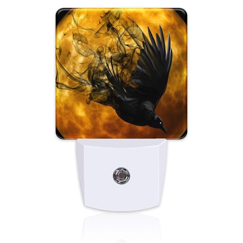 Image of Crow with New Moon Night Light Plug into Wall, Flying Crow Dusk to Dawn Night Light,0.5w Energy Saving Sleep Friendly Nightlights for Kids Boys Girls Home Decor
