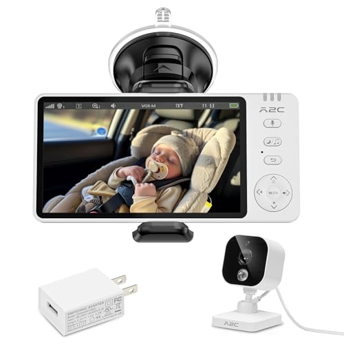 Image of A2C Wireless Baby Car Camera, USB Powered Baby Monitor for Car Backseat & Home, 5" HD 1080P Auto/Manual Night Vision Screen with 7-Hour Battery, Rear Facing Carseat Monitor, for Travel, Home, Pet