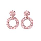 Wonlte Pink Sparkle Crystal Statement Earrings Vintage Rhinestone Dangle Round Drop Earrings Evening Bridal Wedding Prom Pageant Party Earrings for Women (Pink)