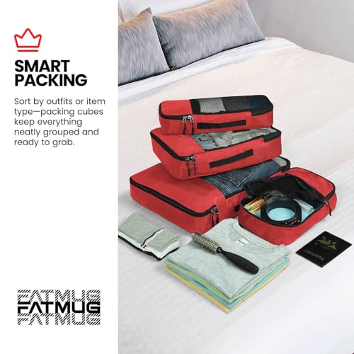 Image of FATMUG Polyester Packing Cubes Travel Pouch Bag Organiser Set Of 8 (2 * Large-Medium-Small And Slim) (Red)