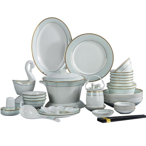 DYHWAC Juego De Vajilla, Cuencos De Cerámica, Platos, Vajilla, Palillos, Cuencos De Porcelana, Utensilios