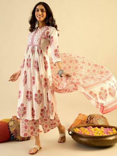 Image of INDO ERA Women Pure Cotton Kurta Set with Dupatta | Festive Suit Set