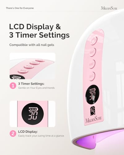 Image of MelodySusie Cordless UV Nail Lamp with 3 Timers & Smart Sensor, 2026 Uprgraded P-Plus30G Rechargeable UV Light Cures All Gels, Especially Builder, Hard, Extension, Acrylic & Chrome Gel Polishes Pink