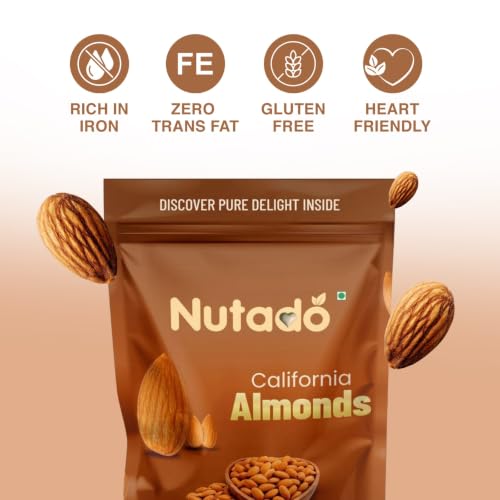 Image of NUTADO Premium California Almonds 100g | Whole Natural Badam Giri | High Protein, High Fibre & Vitamin E | Crunchy Healthy Dry Fruits | Daily Nutrition
