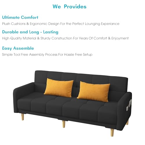 Image of Casaliving Melfoy 3 Seater Sofa Cum Bed for Living Room with Ottomon (Black Fabric) Premium Fabric Sofa