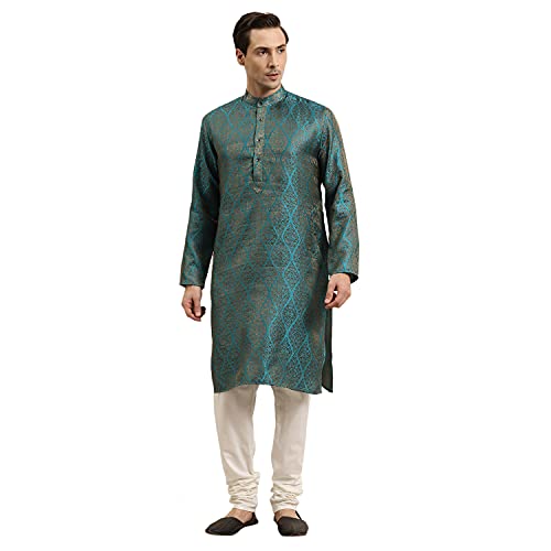 Image of Sojanya (Since 1958 Men'S Cotton Linen Blue Foil Printed Only Long Kurta