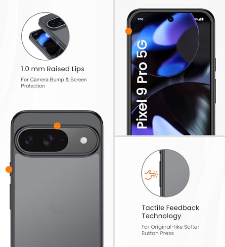 Image of Golden Sand for Google Pixel 9 5G - Rugged Frosted Semi Transparent PC Shock Proof Slim Back Case for Google Pixel 9, Black