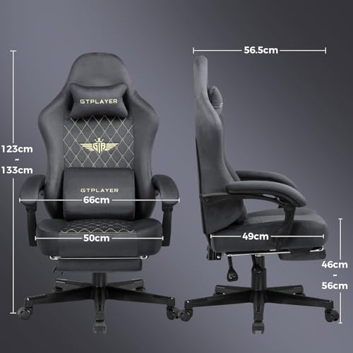 Sedia da gaming, in tessuto, ergonomica, per ufficio, in PC, portata 150 kg, regolabile e girevole, con cuscino a molla e poggiapiedi, grigio - Sedia gaming - Immagine 1