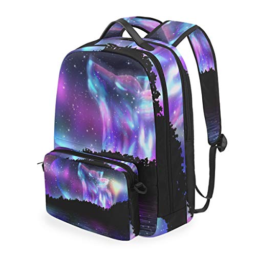CPYang Sac à dos d'école, motif loup de forêt, galaxie, amovible, sac à bandoulière pour ordinateur portable, sac à dos pour filles, garçons, femmes, hommes Cover