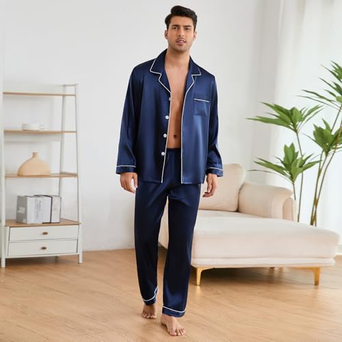 Silk Pajamas for Men Long Sleeve Pj Set Men's Pajama Sets Button-down Satin Silk Pjs Mens Pajamas Set Pjs S ets3