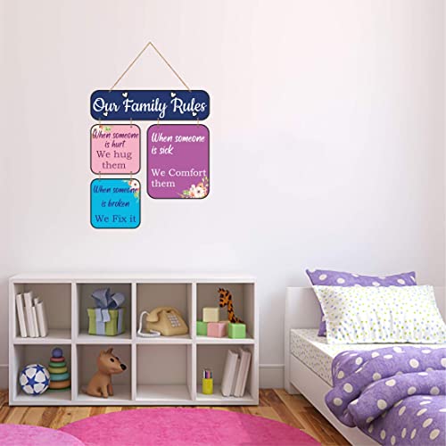 Image of Zesta Family Rules Wooden Wall Hanging Decorative Items /Hanging Home Wall Decor Items /MDF Decoration Items /Cute Wall Art For Living Room /Home Decor Items Living Room