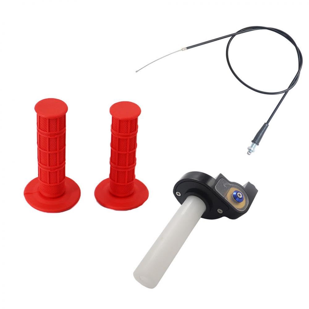 7/8 "Grips de guidon Compatible avec le motocross de vélo de pit dirt avec 1/4 de manche à gaz à rotation(Set Red)