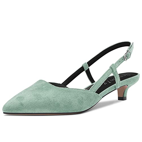 DearOnly Womens Slingback Pumps Low Kitten Heel Closed Pointed Toe Suede Dress Shoes Cute Sandals Bridal Wedding Shopping 1.5 Inch