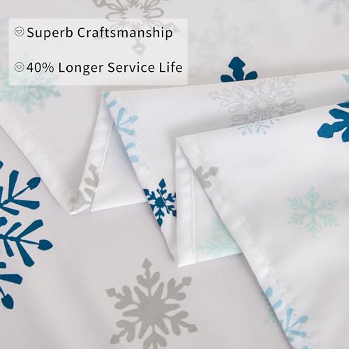 Image of Mooreeke Christmas Holiday Full Sheets, Snowflake Printed Full Bed Sheet Set with Deep Pocket Non-Slip Fitted Winter Sheet