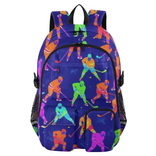 Mochila para laptop escolar sin costuras visibles rota con estampado hockey hielo