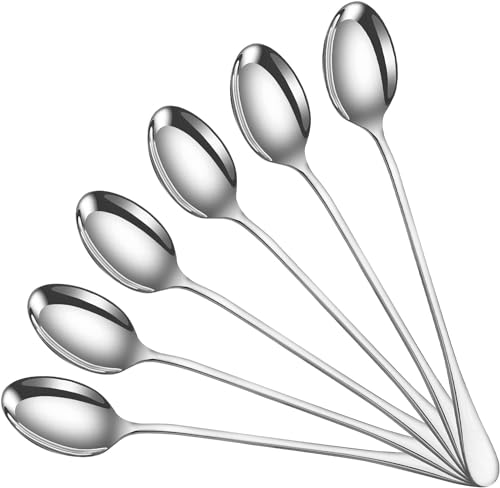 PEBBLE HUG 6pc Stainless Steel Latte Spoons, 19 cm Long Coffee Spoon, Ice Cream Spoons, Flatware Dessert Spoons, Elegant Design, Sturdy Structure, Use for Home, Kitchen Or Restaurant