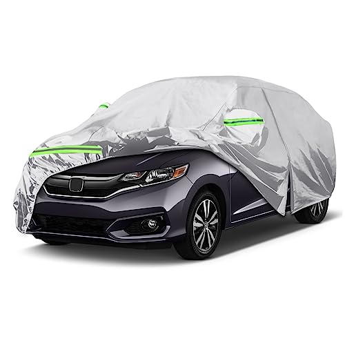 Image of Waterproof Car Cover Custom Fit for 2009-2024 Honda Fit, 6 Layers All Weather Car Covers with Zipper Door & Windproof Bands for Sun Snow Rain Dust Protection, Outdoor Indoor