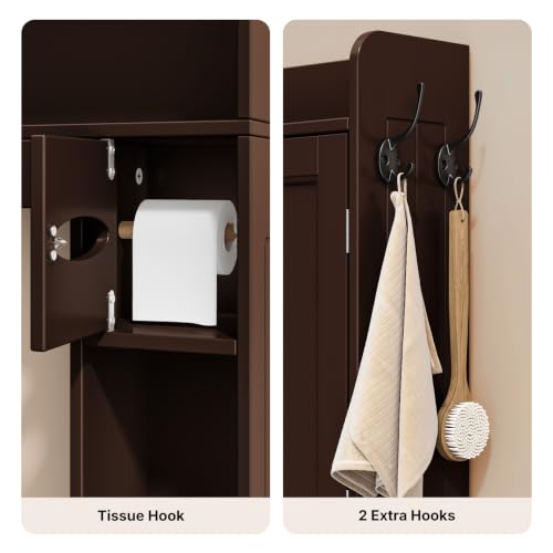 Image of Over The Toilet Storage Cabinet, 32.3 inch W, Grey | Over Toilet Bathroom Organizer with Doors, Adjustable Shelves, Toilet Paper Holder, 2 Side Hooks, for Bathroom, Laundry