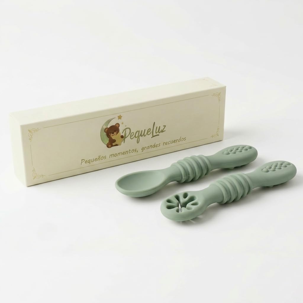 PequeLuz Baby Weaning Spoons | 2 Silicone Self-Feeding Spoons | 6+ Months