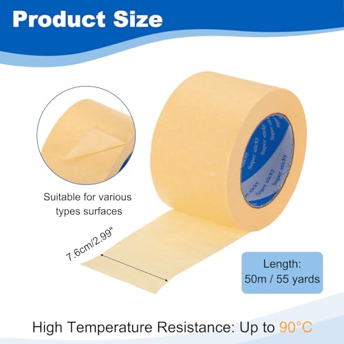 Image of PATIKIL Painters Tape 3 Inch x 55 Yards, Adhesive Masking Tape Light Yellow Paint Tapes for Wall Painting DIY Artist Craft Arts Decoration Labeling