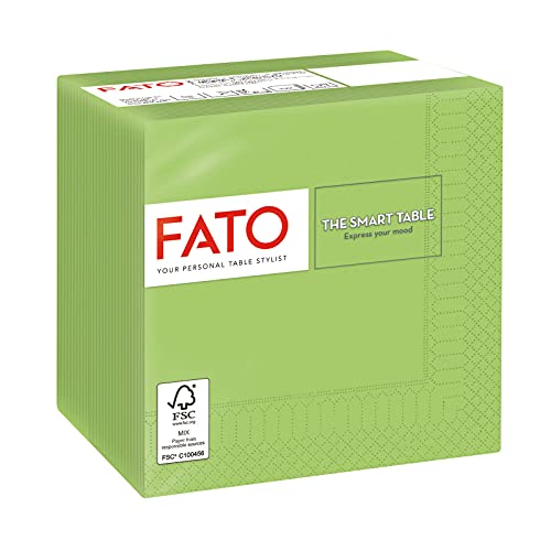 Fato, Servilletas de Papel Desechables, Ideales para Aperitivos y Cocktails, Paquete de 100 Servilletas, Tamaño 24x24 dobladas en 4, 2 capas, Color Verde Manzana, 100% Puro Papel de Celulosa