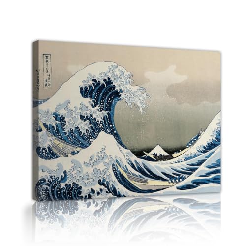 Toile Grande Vague de Kanagawa 55x70cm cadre intérieur pour salle à manger style japonais