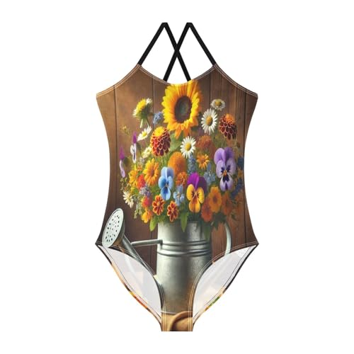 Flower Metal Pot Swimsuit for Girls Bathing Suit Swimsuits One Piece Summer Beach Swimwear