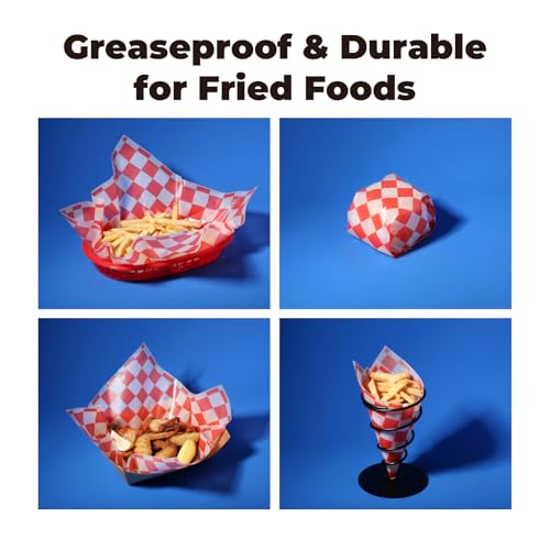Fit Meal Prep [250 Sheets] 12x12" Deli Paper, Red and White Checkered Dry Waxed Paper for Food Basket, Sandwich Wrapping, Picnic, Burgers